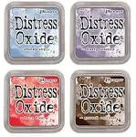 Tim Holtz Ranger Distress Oxide Ink Bundle - Four 3" x 3" Pads (F : Stormy Sky, Dusty Concord, Barn Door, and Ground Espresso)