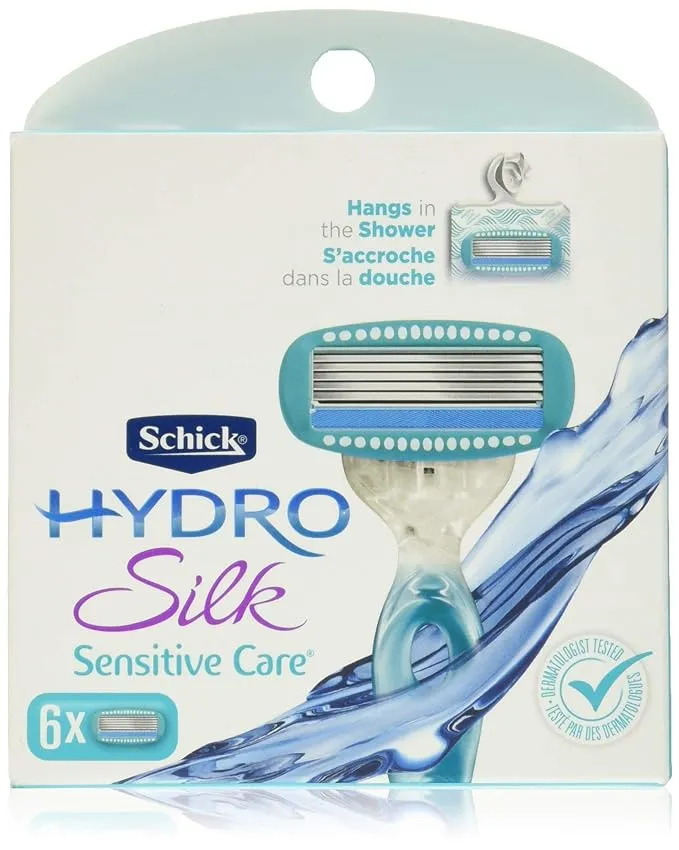 Schick Hydro Silk 5-Blade Sensitive Care Women's Razor Refills, 6 Ct, Hydrates & Protects From From Irritation, Hypoallergenic Formula