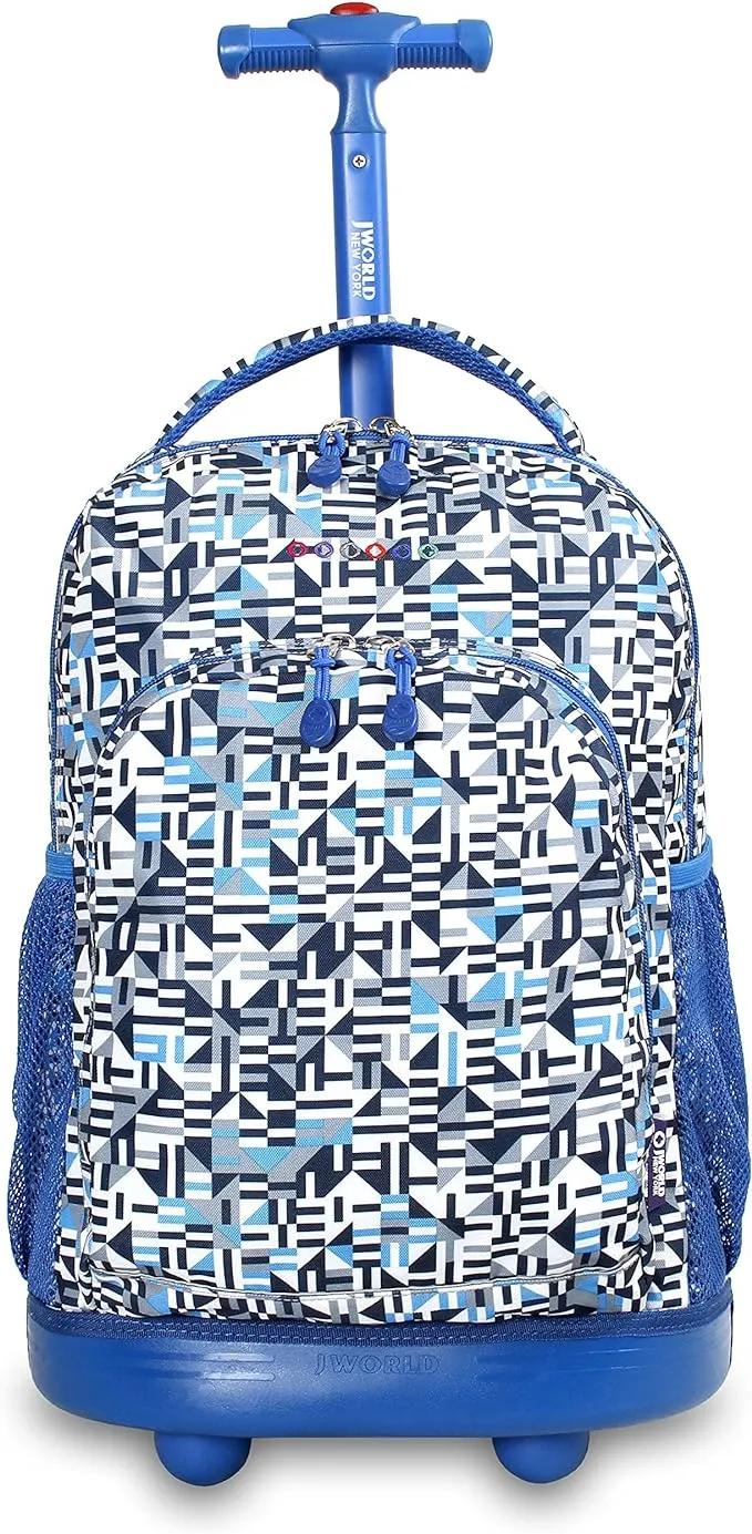 J World New York Sunny Rolling Backpack for Kids and Adults, Geo Blue, One Size