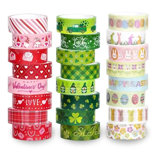 Whaline 24 Rolls Christmas Fall Washi Tape Holiday Washi Tape Set Thanksgiving Fall Leaves Pumpkin Masking Tape Xmas Thanksgiving Autumn Winter Halloween Tape for Scrapbook Journal DIY Art Craft