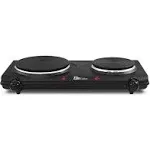 Elite Gourmet Double Flat Burner Electric Buffet Burner, 1500w Griddle Hot Plate