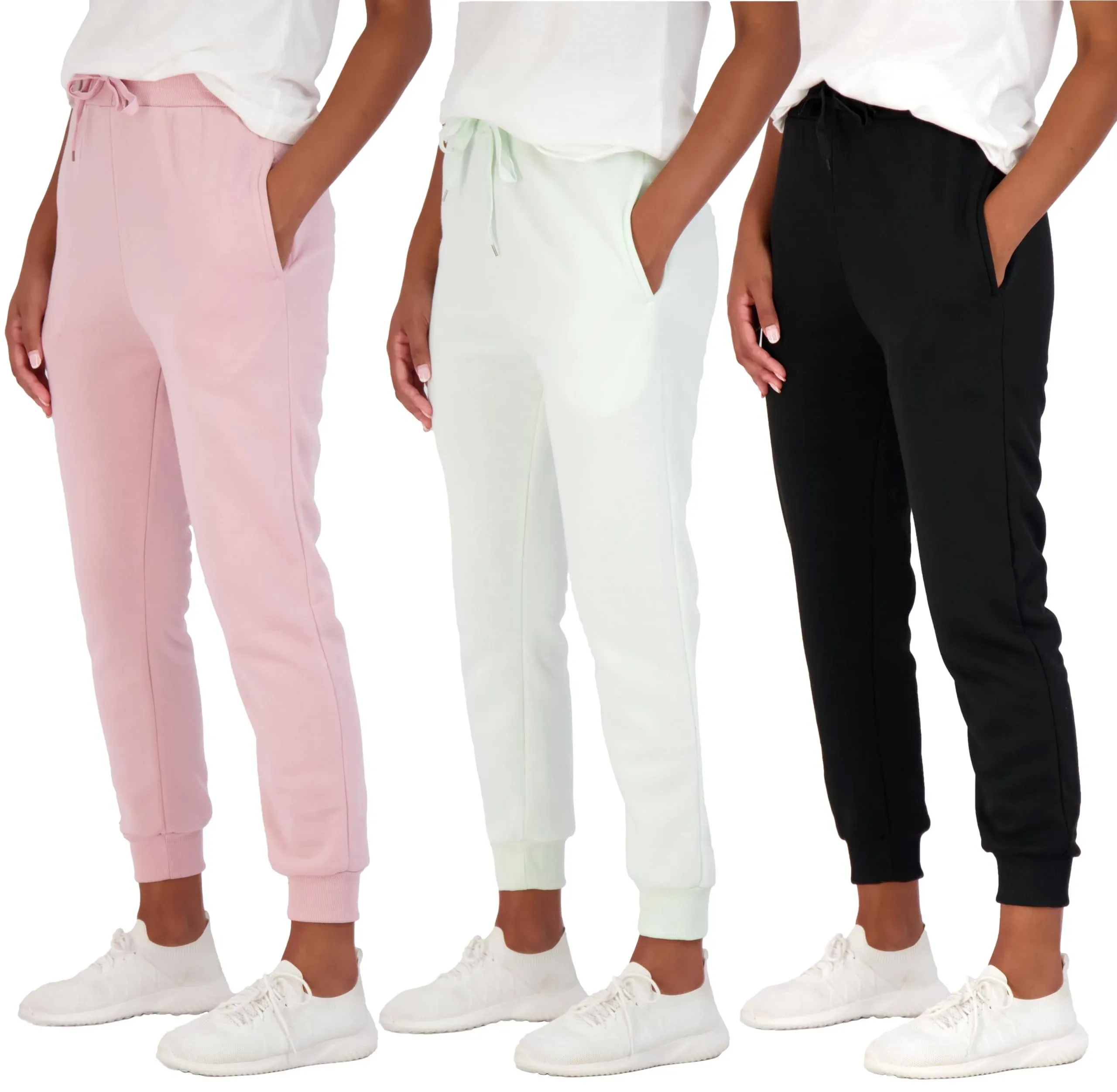 Real Essentials 3 Pack: Women's Ultra-Soft & Warm Fleece Joggers (Available in ...