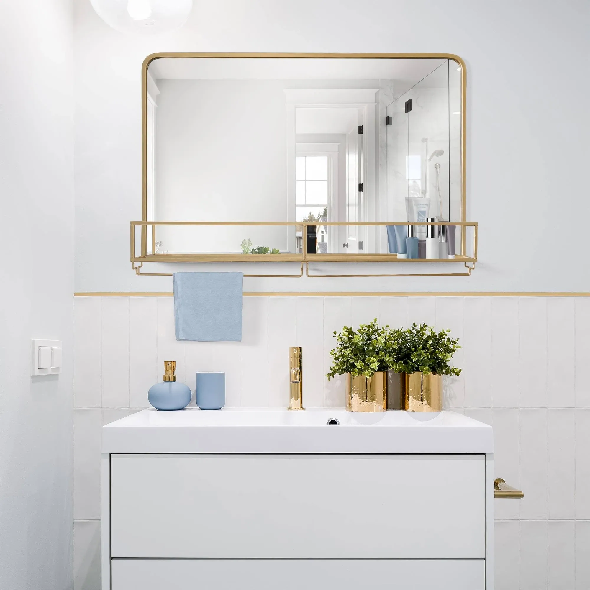 Gold Frame Rectangle Vanity Wall Mirror with Storage - 21.25" x 31.5", 21.25" x 31.5" x 6" - Transitional - Bathroom Mirrors - by Head West, Inc. | Houzz