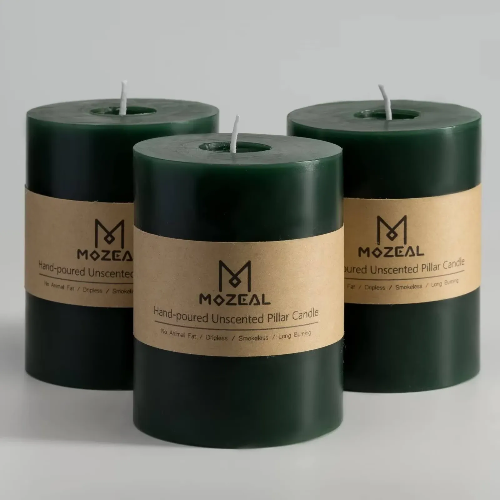 MOZEAL 3 x 4 Hand-Poured Unscented Candle,Dripless Pillar Candle Set of 3,Long ...