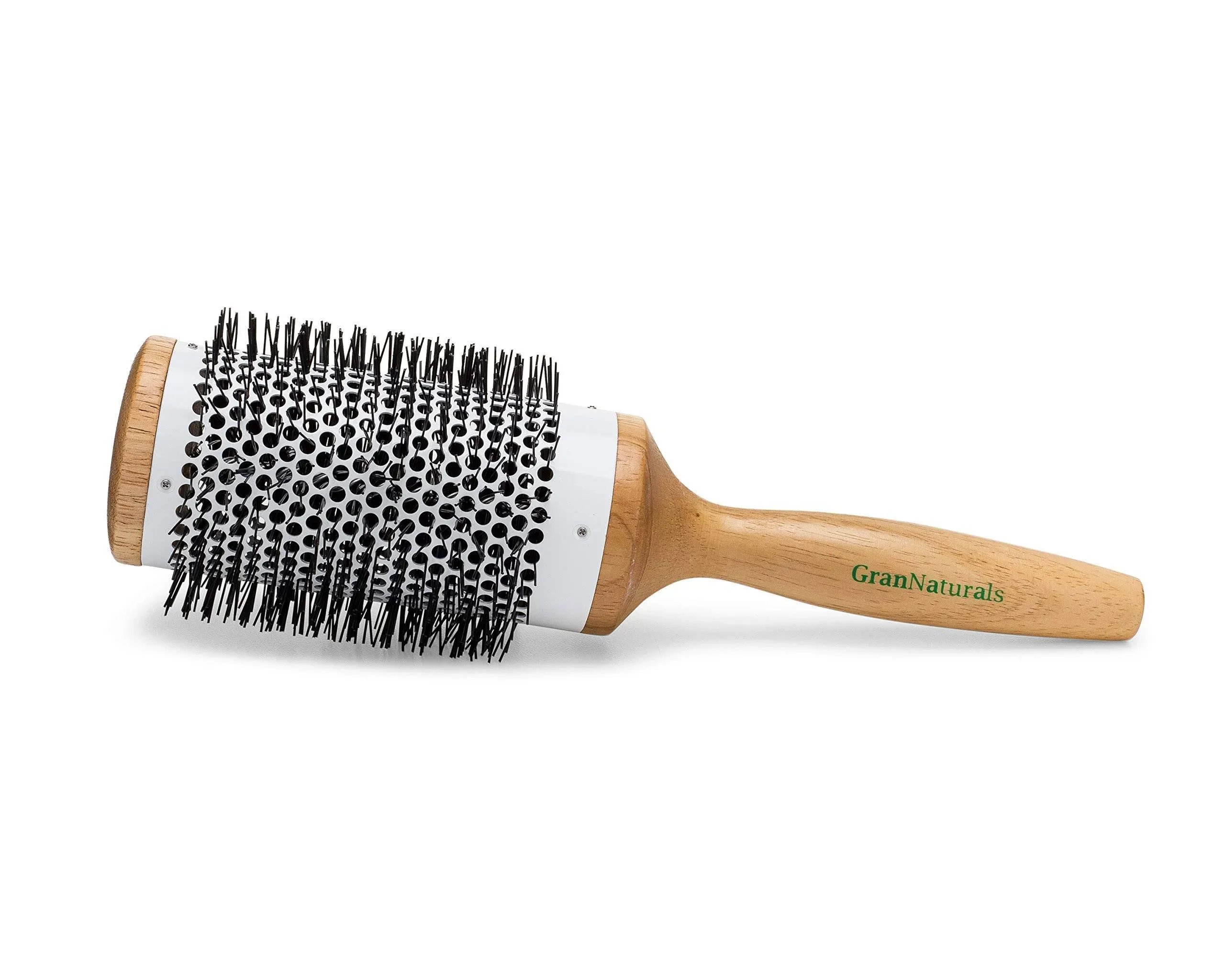 Ceramic Barrel Hair Brush for Women - Large 3.0 Inch Round Brush for Thermal & Ionic Styling - Natural Wooden with Nylon Bristles