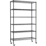 FDW 48x18x82 inch Commercial Wire Shelving Unit with Wheels 6 Tier Layer Rack Storage Metal Shelf Wire Rack Shelving Adjustable Utility ,Black