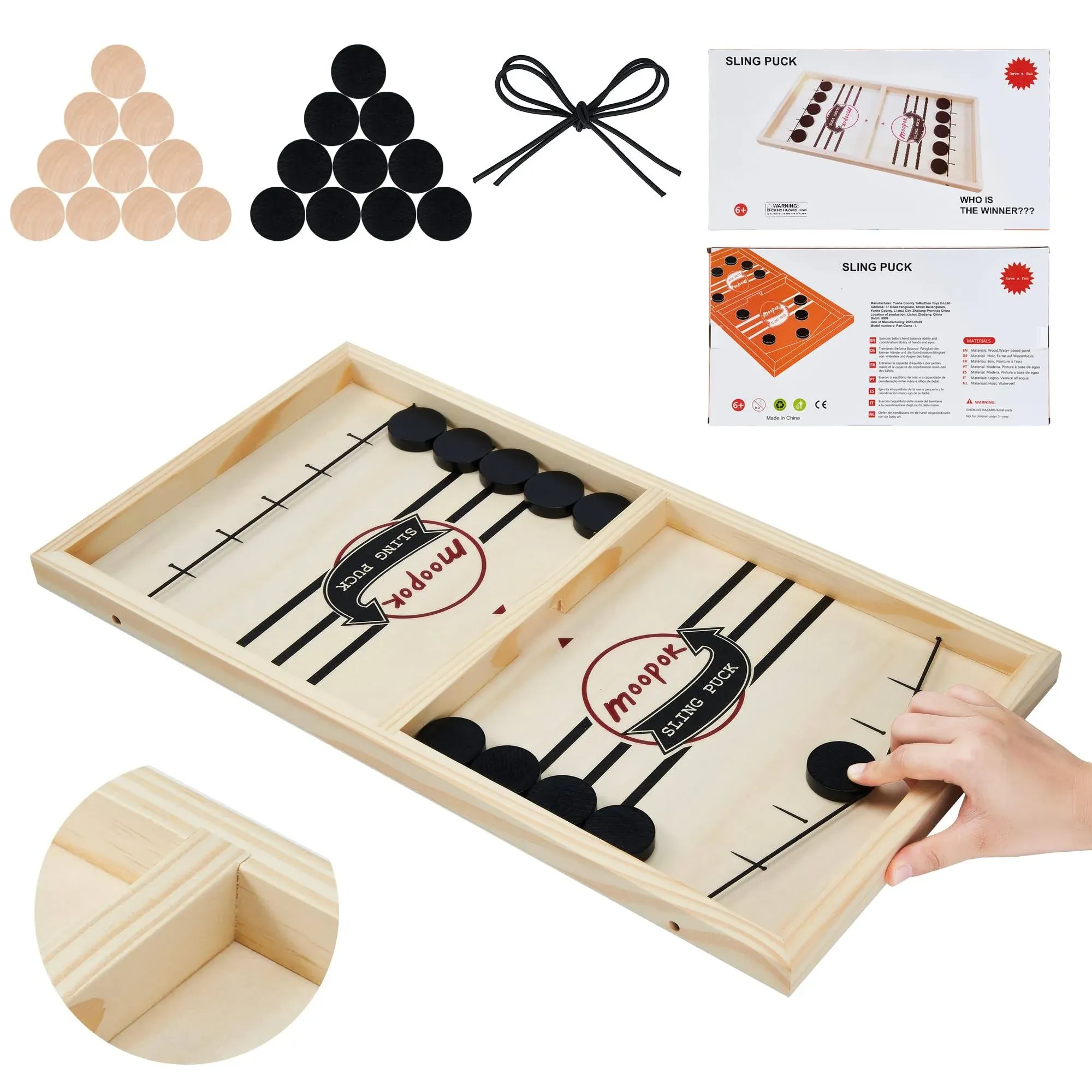 moopok Fast Sling Puck Game,Wooden Hockey Game.Desktop Battle 2in1 Super Table Winner Game,Adults and Kids Family Friend Funny Slingshot Game Toys.Foosball Winner Board Game(Large)