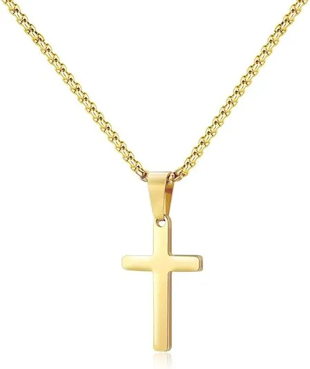 M MOOHAM Cross Necklace for Men - Stainless Steel Silver Gold Black Plain Cross Pendant Necklace Simple Jewelry Gifts, 16-24 Inches Chain