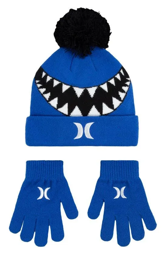 Hurley Kids' Sharkbait Pom Beanie & Gloves Set