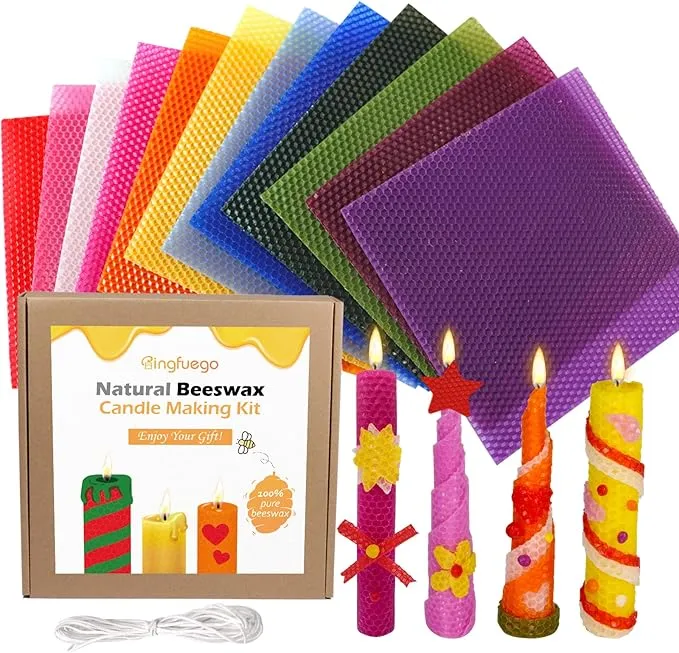 Bingfuego Beeswax Candle Making Kit for kids-12 Beeswax Sheets for Candle Making Rolling Kits, Natural Beeswax Candle Making Kit (Classic Color, 8 x 8 inch)