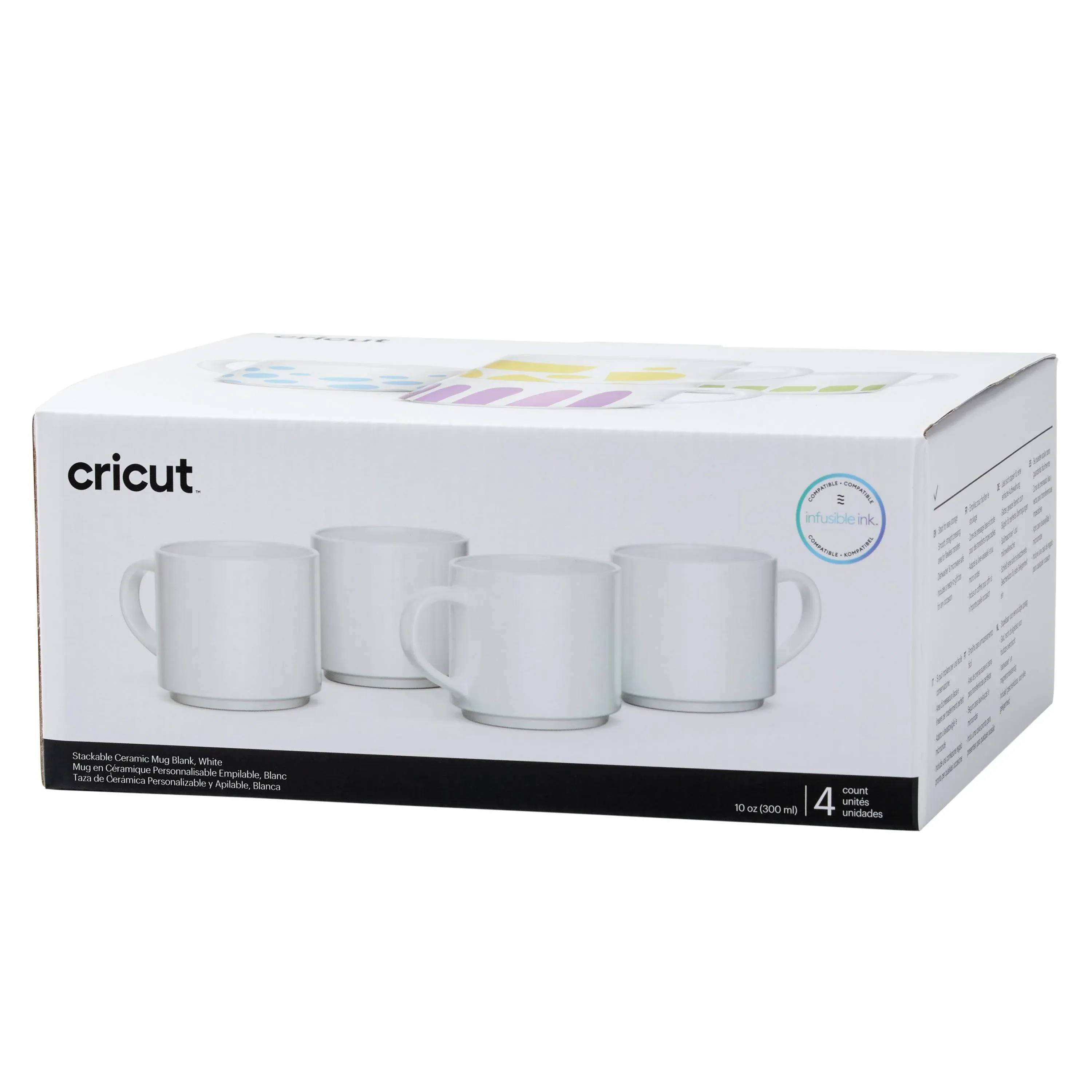 Cricut Mug Press Ceramic Stackable Mug Blank 10oz 4/Pkg-White