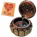 Vintage Music Box with Constellations Rotating Goddess LED Lights Twinkling Resin Carved Mechanism Musical Box with Sankyo 18-Note Wind Up Signs of The Zodiac Gift for Birthday (A1 Vintage)