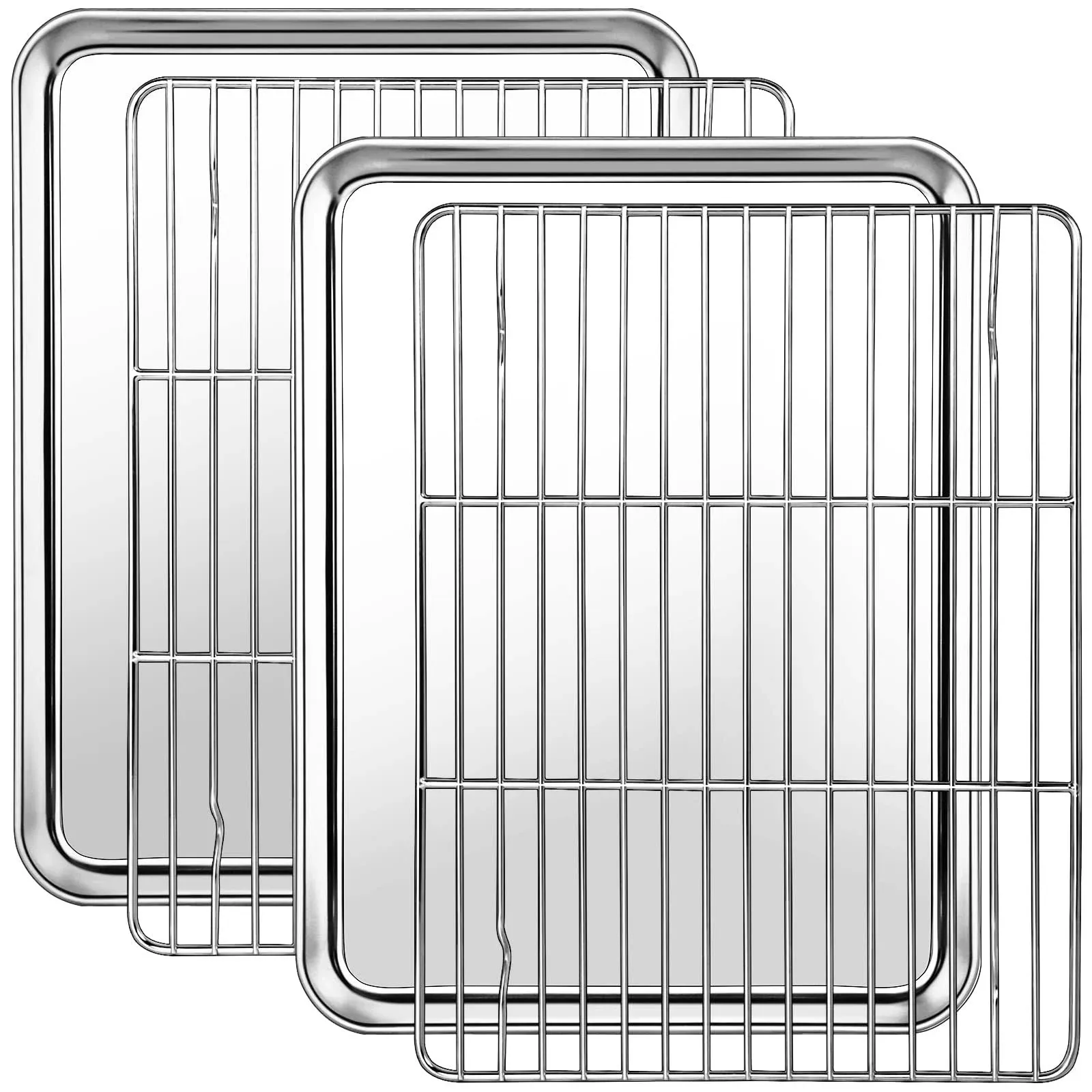 Quarter Sheet Pan with Wire Rack Set CEKEE Stainless Steel Cookie Sheets for Baking with Baking Rack