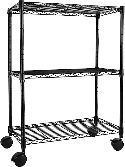 Simple Deluxe Heavy Duty 3-Shelf Shelving with Wheels, Adjustable Storage Units, Steel Organizer Wire Rack, BlackSimple Deluxe Heavy Duty 3-Shelf Shelving with Wheels,…