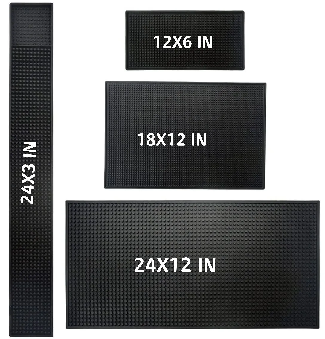 Bar Mat Spill Mat for Cocktail and Coffee Bar Set of 4 Nonslip Flexible Rubber Bar Service Spill Mat Barber Mats Dish Drying Mat (24" x 12"+18" x 12"+23" x 3"+12" x 6" Black)