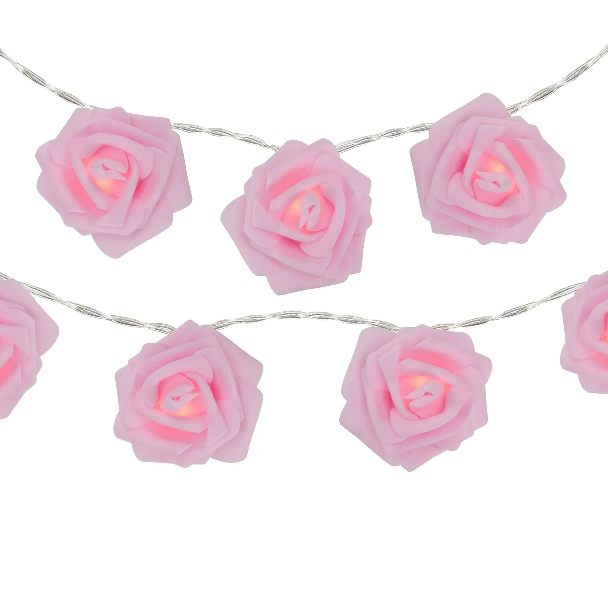 10-Count Pink Rose Flower LED String Lights 4.5ft Clear Wire