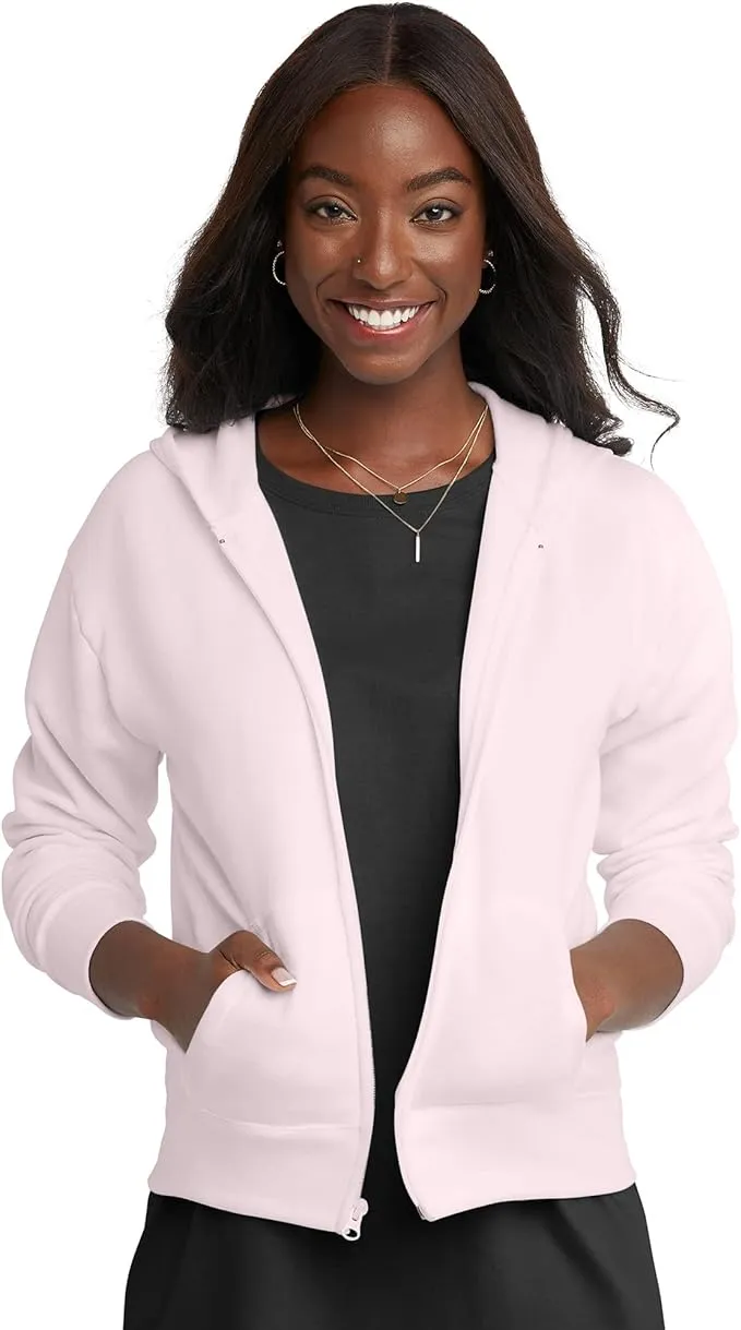 Hanes O4637 ComfortSoft EcoSmart Women's Full-Zip Hoodie Sweatshirt - Pale Pink - XL