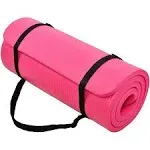 Signature Fitness 1" Extra Thick Exercise Fitness Yoga Mat w/ Carry Strap, Pink