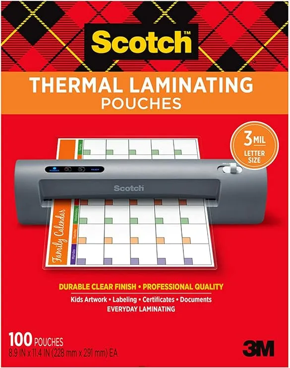 Hojas térmicas para laminar Scotch, 8.9 x 11.4 in, 3 mil, paquete de 100 (TP3854 – 100), Transparente