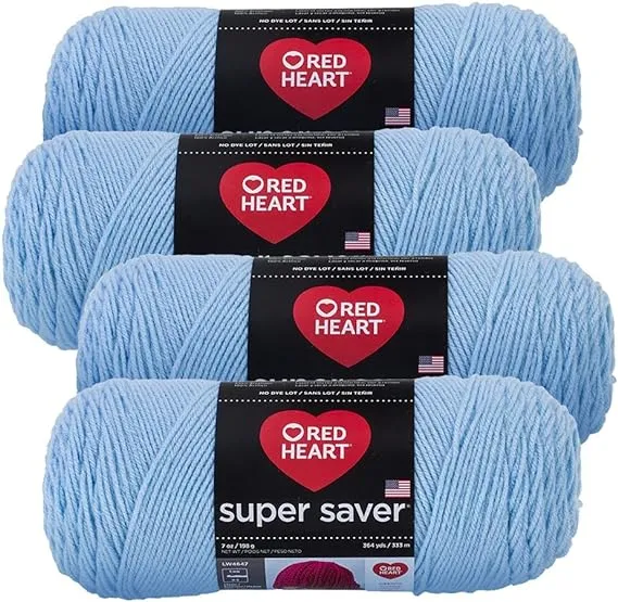 Red Heart Super Saver Yarn (4-Pack of 7oz Skeins) (Light Blue) 