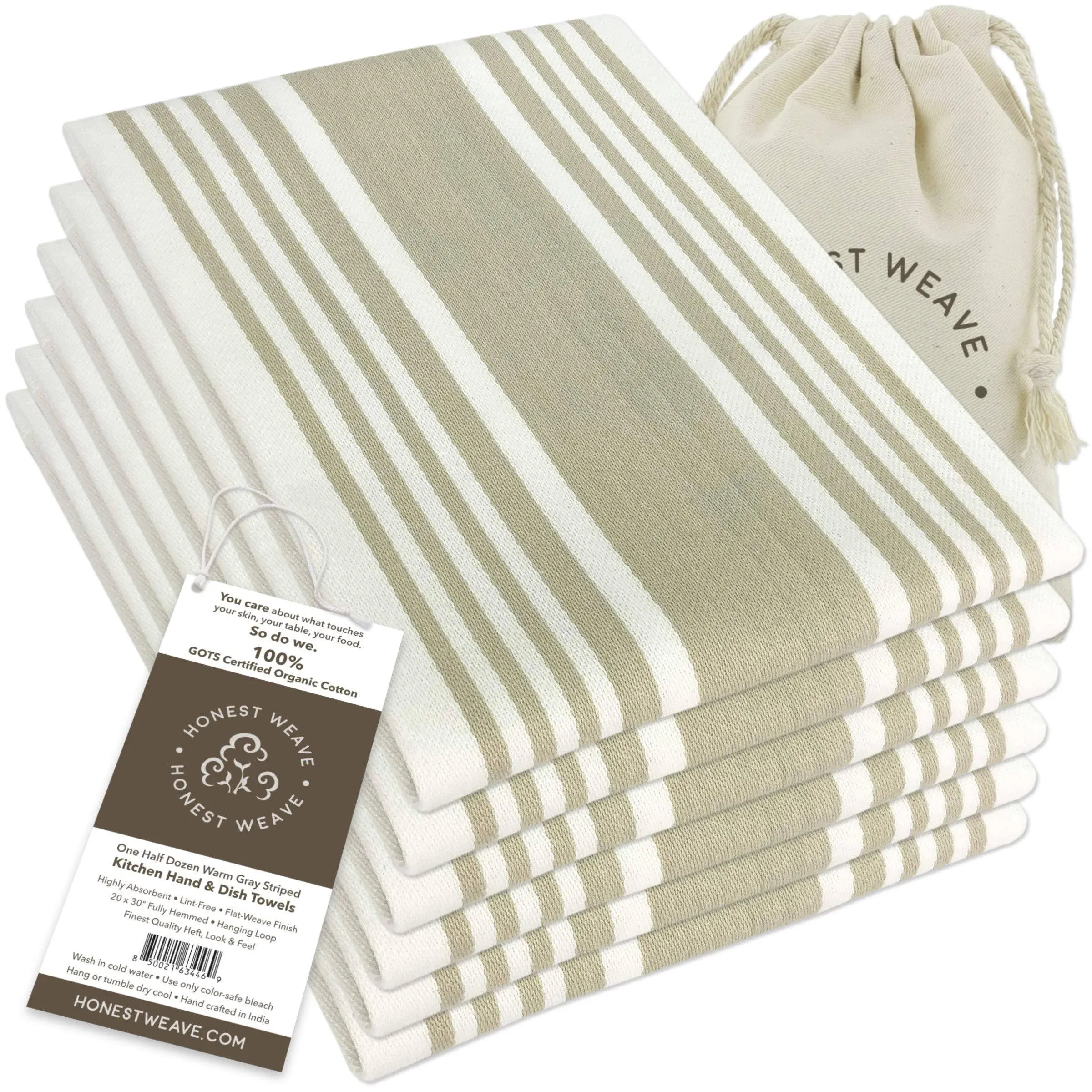 Gots Certified Organic Cotton Kitchen Hand And Dish Towel Sets Oversized 20x30 I