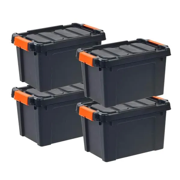 20 Qt. Heavy Duty Plastic Storage Box in Black (4-Pack)