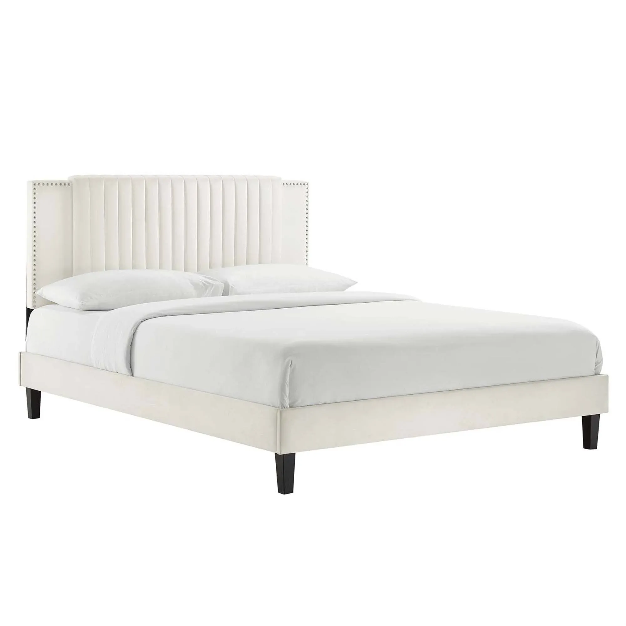 Zahra Channel Tufted Performance Velvet Full Platform Bed In White MOD-7002-WHI