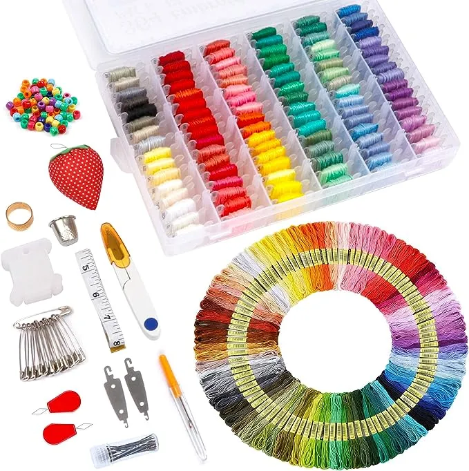 INSCRAFT Embroidery Floss Kit, 364 Pack Embroidery Cross Stitch Kit with 200 Colors Friendship Bracelets Floss and Cross Stitch Tools for Embroidery and Friendship Bracelet String Make