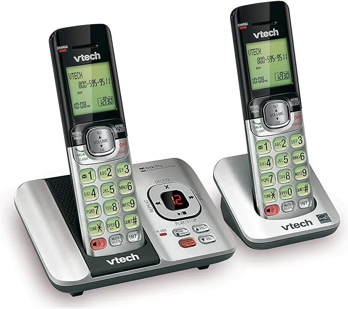 VTech CS6529-2 DECT 6.0 Anrufbeantworter mit Anrufer-ID/Anrufwarte, 2 schnurlose Mobilteile, silber/schwarz