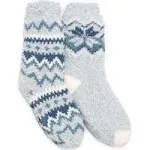 Muk Luks Women's 2 Pack Cozy Cabin Socks, Cameo Blue/Ivory, S/M (5-7)