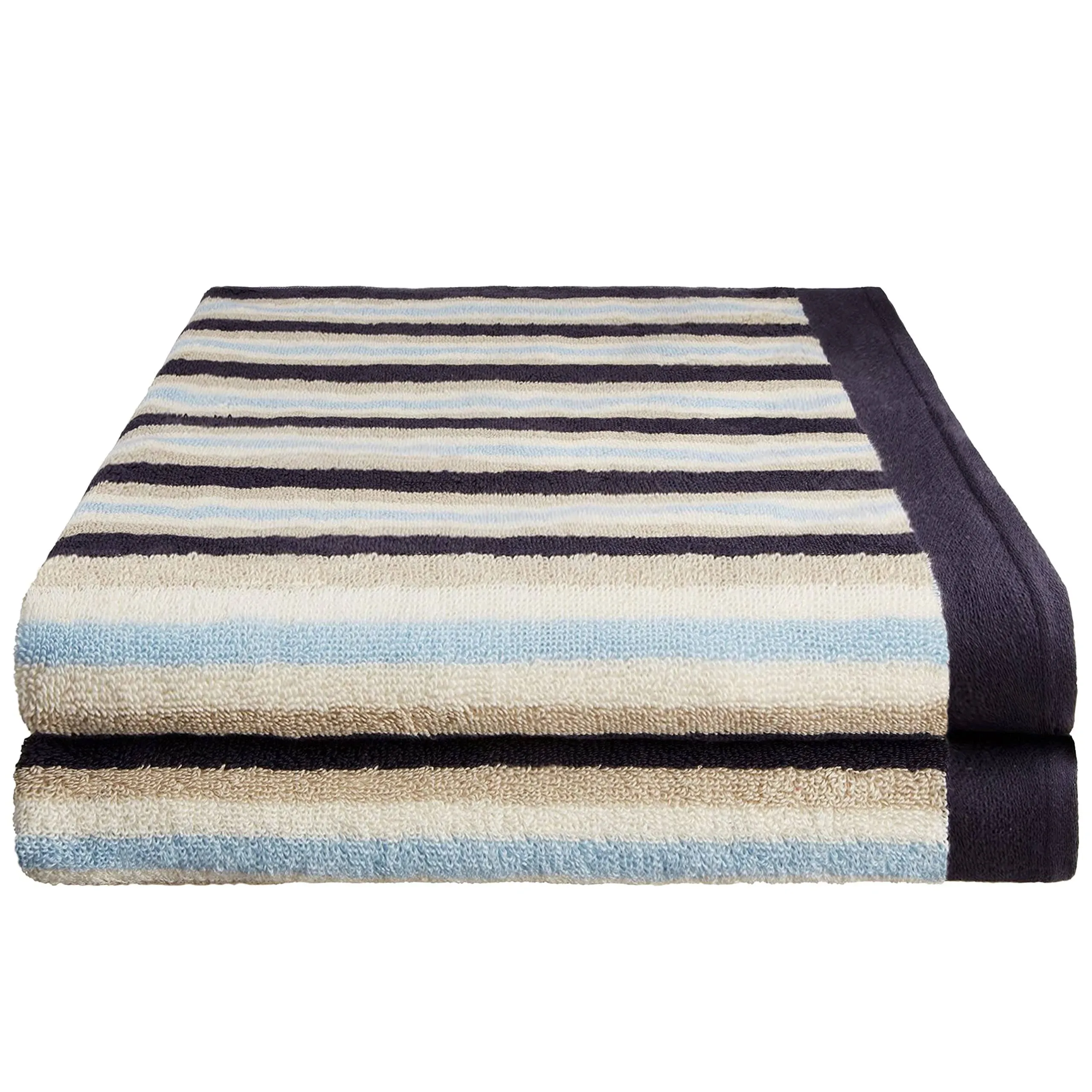 Superior Cotton 2-Piece Striped Bath Towel Set, Blue, Blue