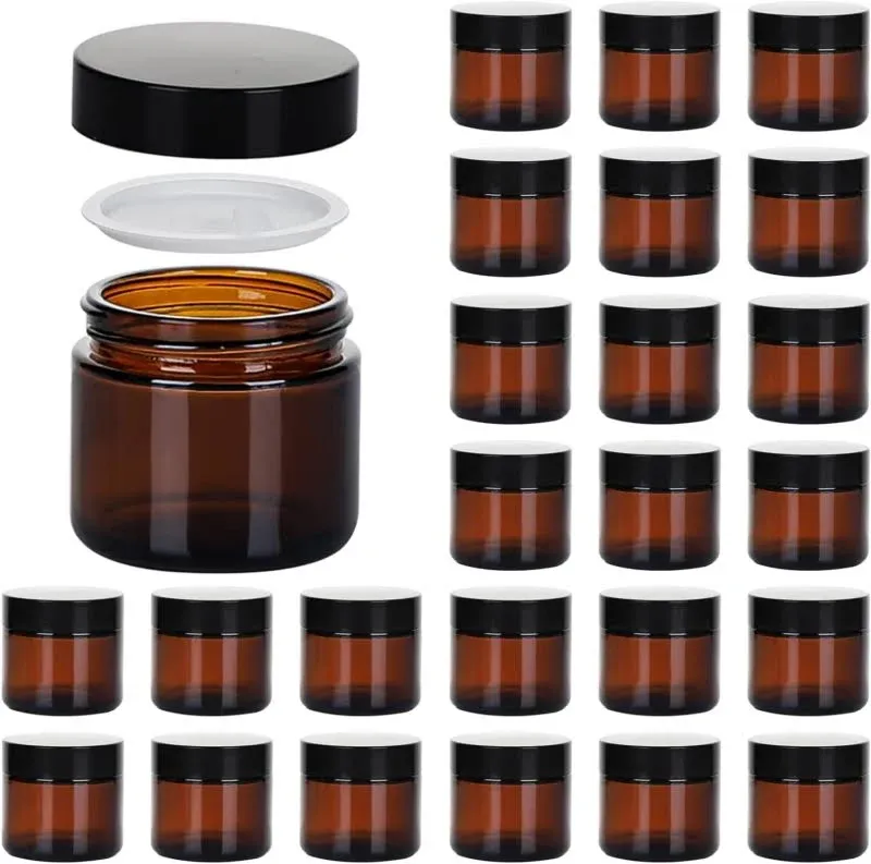 GLASS JARS with Black Lids Round Small Clear Container Jar 2 oz 24 Pack