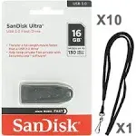 SanDisk 16GB Ultra 130MB/s USB 3.0 Flash Drive SDCZ48-016G Bundle with (1) GoRAM Black Lanyard (16GB, 10 Pack)