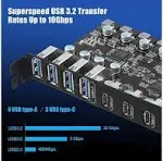 PCIe to USB 3.2 Gen 2 Card with 20 Gbps Bandwidth 7 USB Ports (4 USB Type-A and