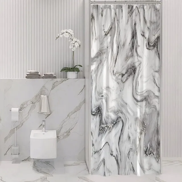 Gibelle Small Stall 36 x 72, Half Narrow Abstract Grey Gold Marble, Modern Luxury Neutral Art Waterproof Fabric Shower Curtain for Bathroom Decor