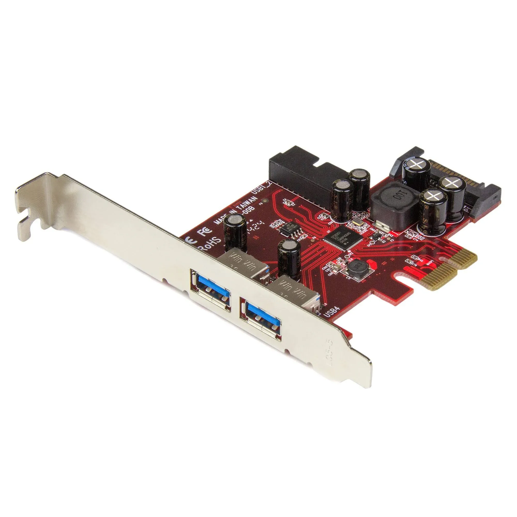 StarTech.com 4 Port PCI Express USB 3.0 Card - 2 External &amp; 2 Internal - SATA Po