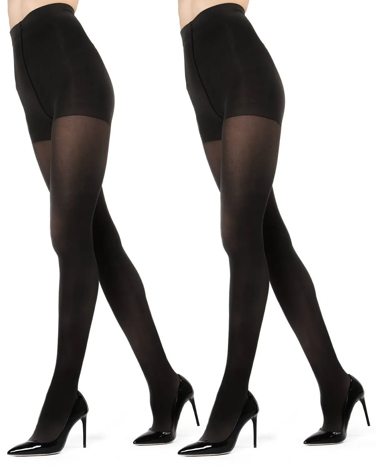 MeMoi Women's 2 Pair Pack Perfectly Opaque Control Top Microfiber Tights Black MP