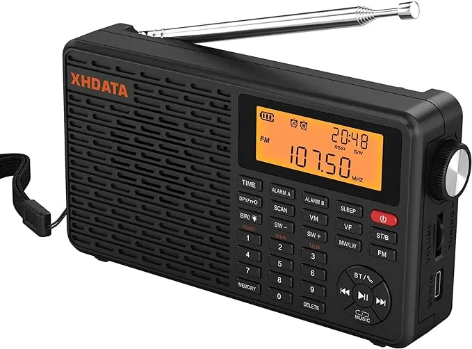 D109WB Portable Radio AM/FM/SW/LW/WB Weather Radio Shortwave Radio Receiver with NOAA Alert, Battery Operated Great Sound Wireless BT Mp3 Speaker, SOS Alert Alarm Clock Sleep Function