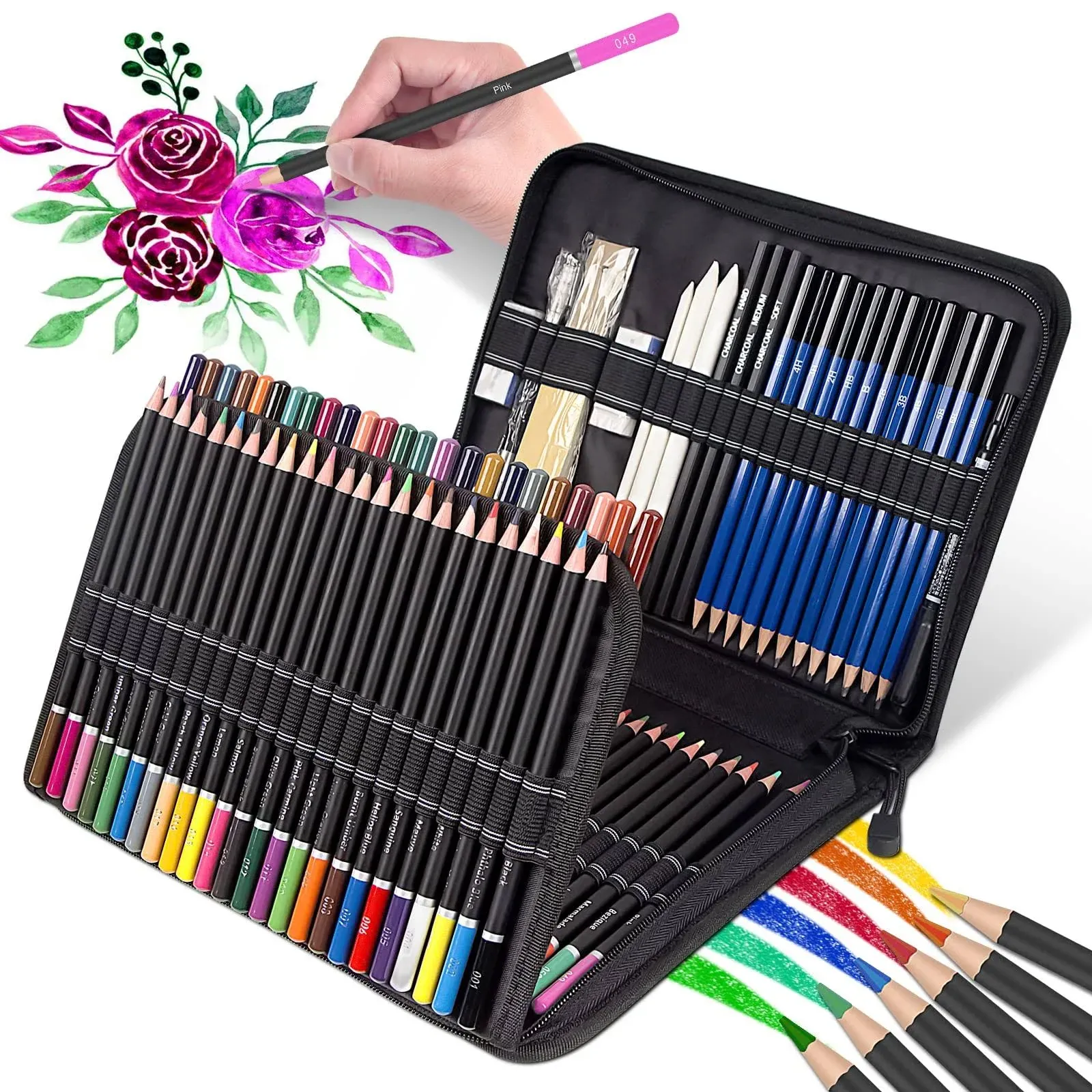 Tanson Drawing Kit,98PCS Drawing & Art Supplies Kit-Include Graphite Sketch Pencils,Colored Pencils,Charcoal Pencils Art Set and Portable Case,Ideal