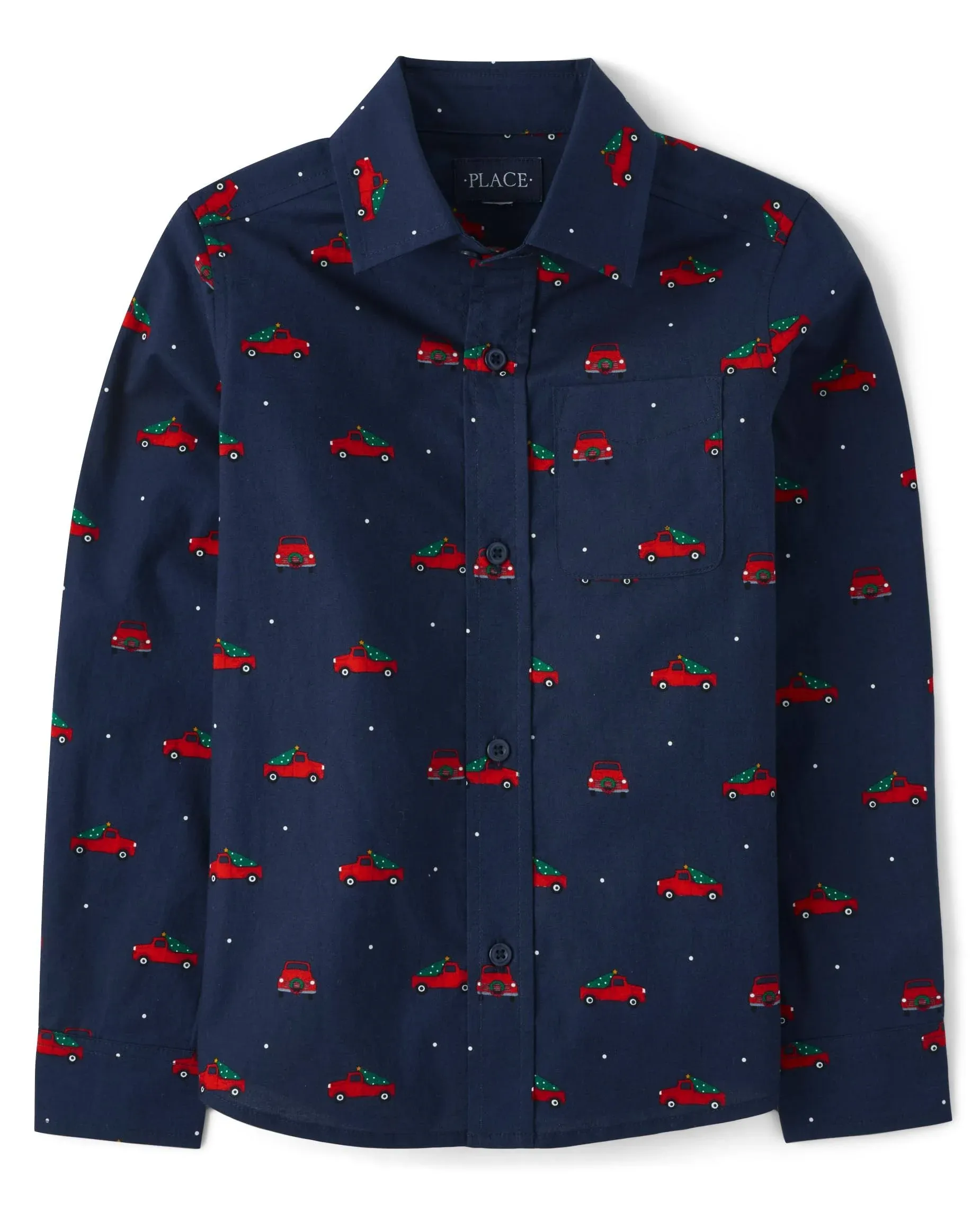 The Children's Place Boys Long Sleeve Truck Print Button Up Shirt