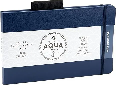 Pentalic 5" x 8" Aqua Journal, Watercolor, 48 Pages, Blue