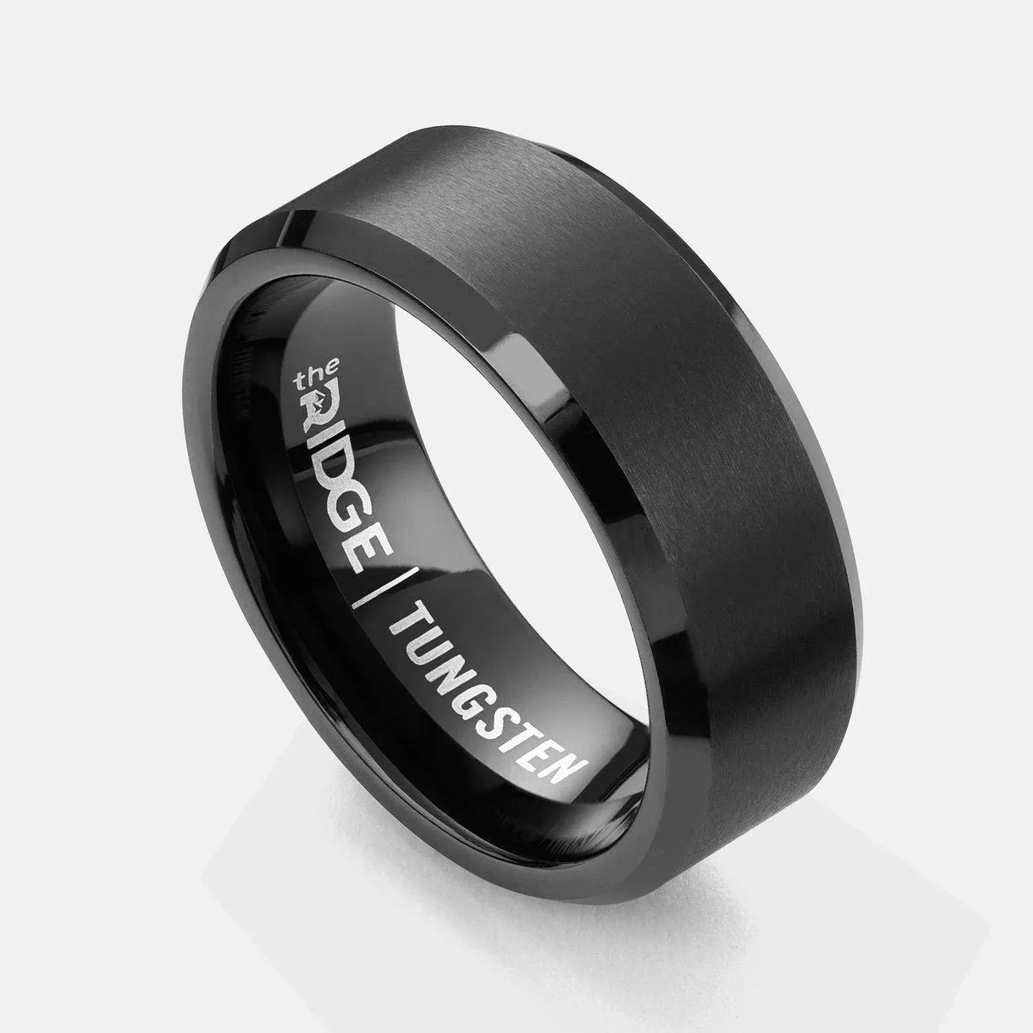 The Ridge Tungsten Rings For Men - Mens Wedding Band - Strong, Durable, and Scratch-Resistant Beveled Ring With Silicone Band