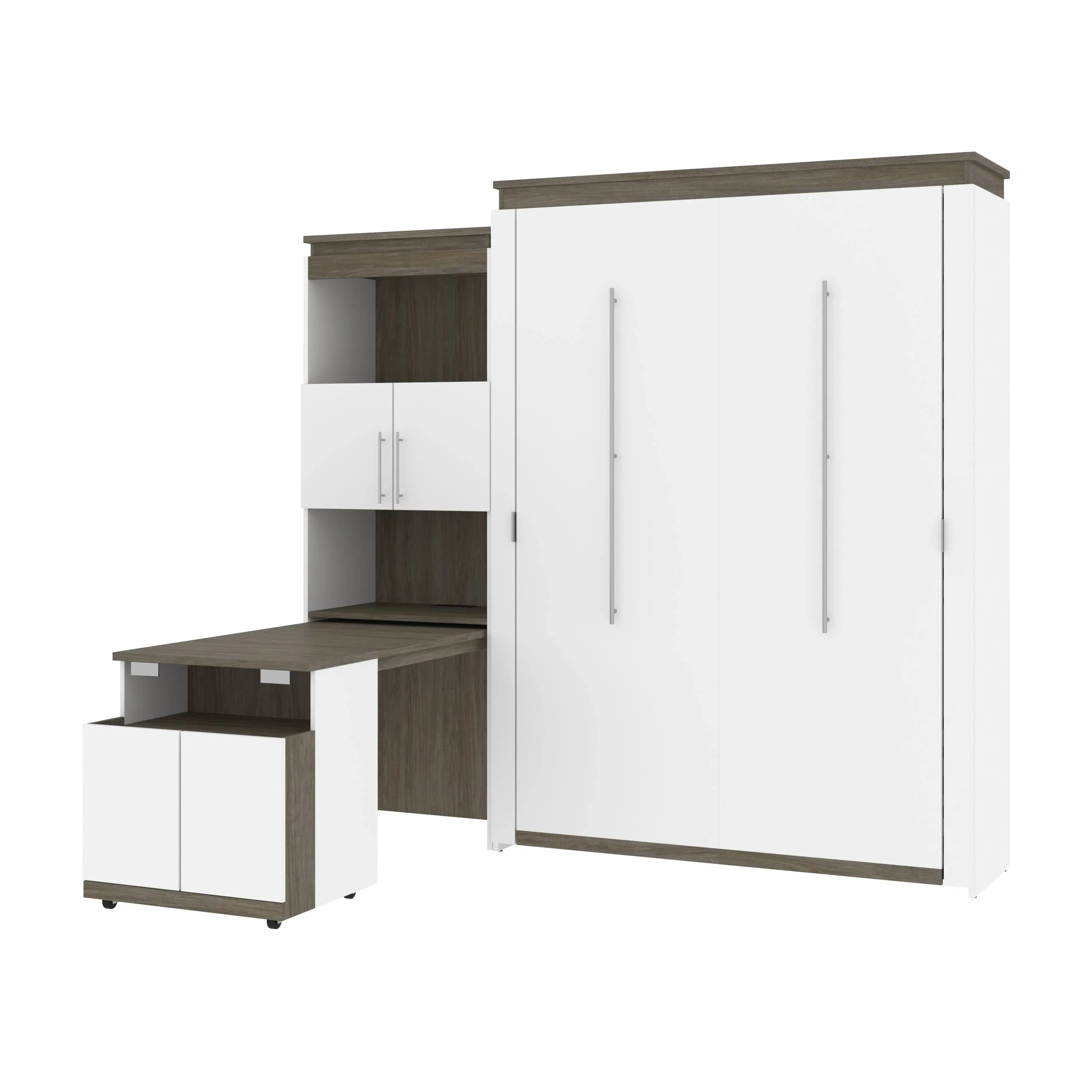 Bestar Orion Queen Murphy Bed And Shelving Unit With Fold-Out Desk (95W) In...