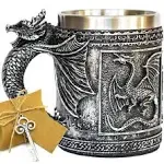 Medieval GOT Dragon D&D Game Mug of Thrones Merchandise Beer Steins Viking Tankard Mug Stainless Coffee Cup Gift Mug for Dragon Collector, Themed Party Decoration