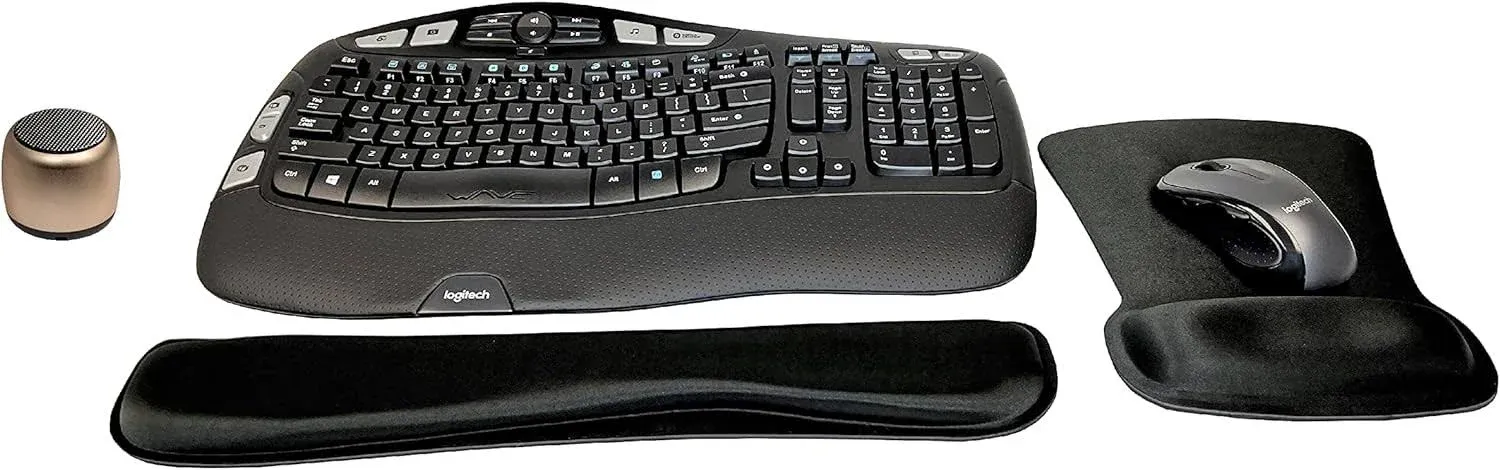 Logitech MK550 Comfort Wave Wireless Keyboard & Mouse Combo Home Office Active Lifestyle Modern Bundle with Micro Portable Wireless Bluetooth