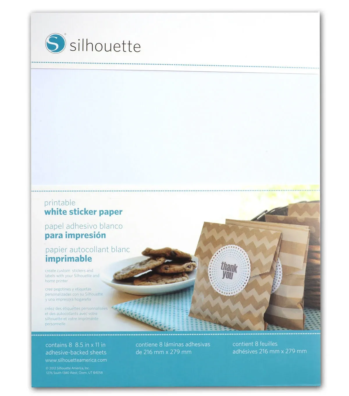 Silhouette Media-WHT-ADH Printable White Sticker Paper, 8.5"X11", 8 Count