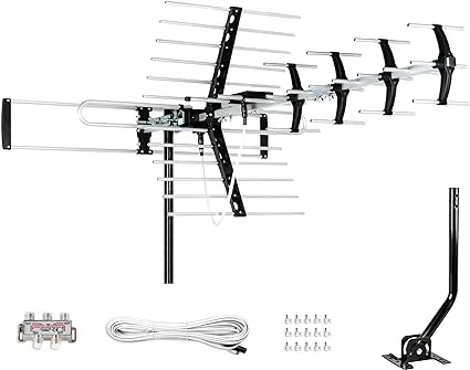 Five Star Outdoor HDTV Antenna up to 200 Mile Long Range, Attic or Roof Mount TV Antenna, Long Range Digital OTA Antenna，ATSC 3.0 Ready for 4K 1080P VHF UHF with Mounting Pole