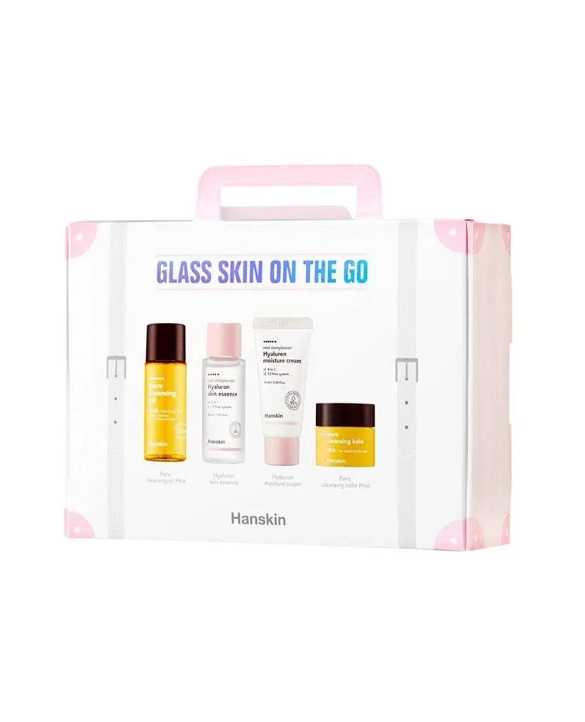 Hanskin GLASS SKIN ON THE GO Travel Set NIB: Cleansing • Essence • Balm • Cream