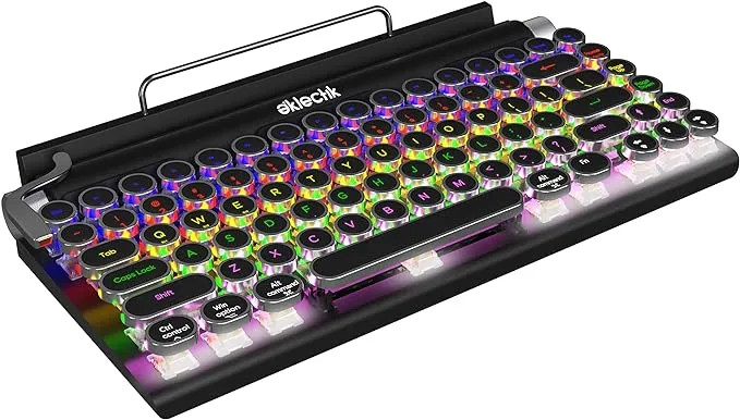 Eklectik Bluetooth Typewriter Keyboard Wireless | Retro Décor Bluetooth Keyboard, 6 Colorful LED Lights | Wired, Wireless Retro Keyboard | None-Ink