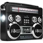 Digital SunFlash RD-666 Retro Am/fm/sw 3-Band Rechargeable Portable Radio with Bluetooth Boombox, Flash Light, USB/SD/MicroSD/AUX Compatible with